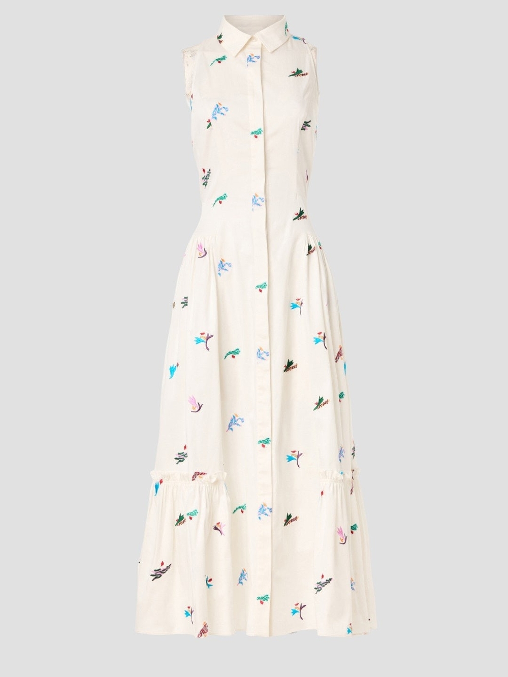 $375 Prabal Gurung Cream Sleeveless Floral Midi Dress US 16